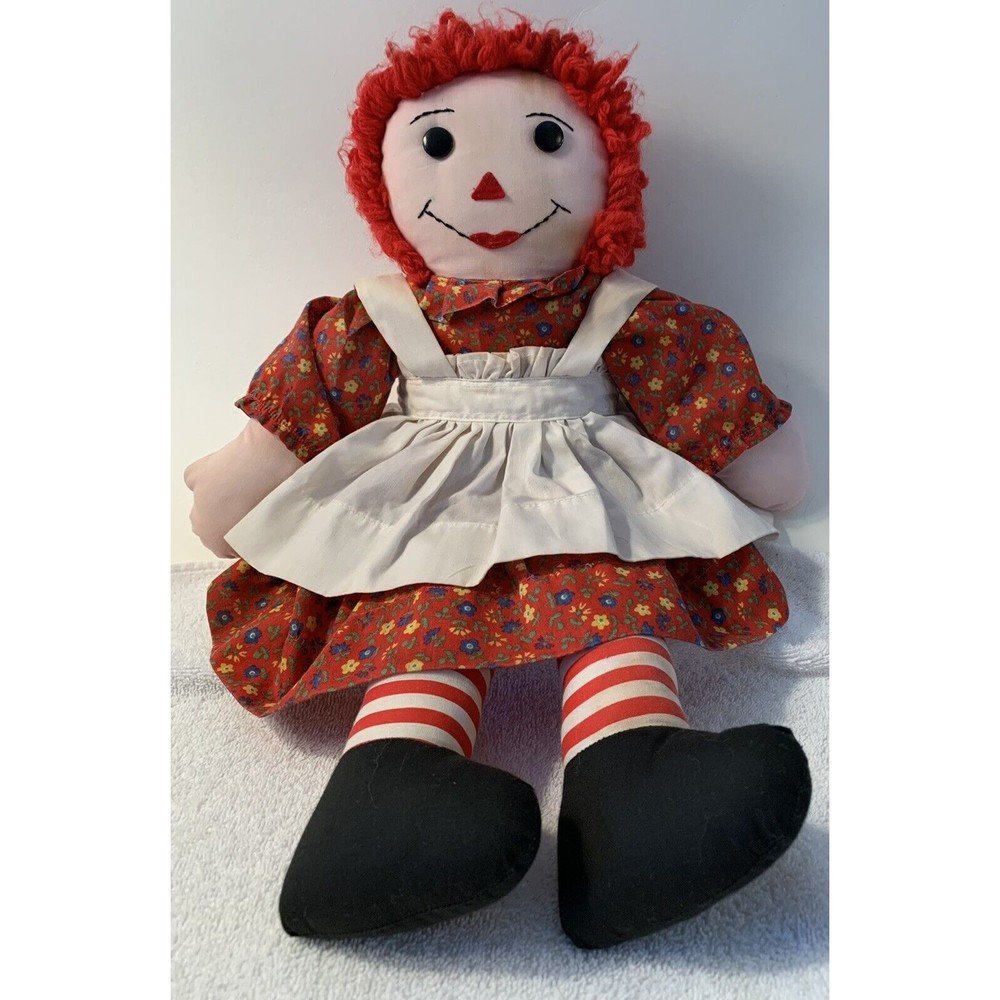 Sweet Handmade Raggedy Ann Doll Dress  Apron Yarn Hair Plastic Eyes Vintage 19"